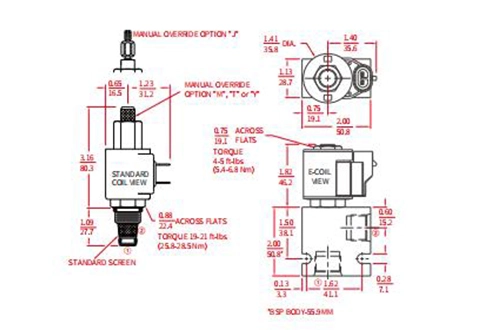 Performance/Dimension/Sectional Drawing of ISP08-20 2-Way N.C. Poppet Valve